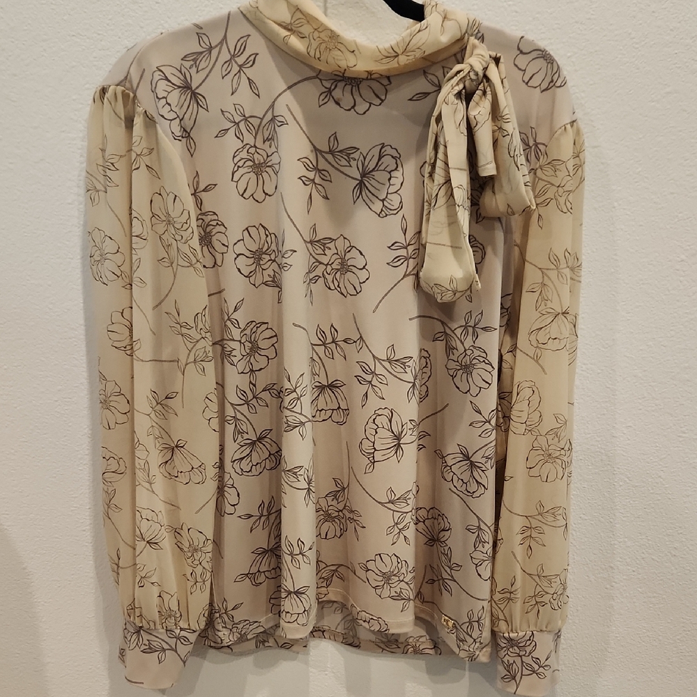 Calvin Klein Cream Floral Blouse with Bow